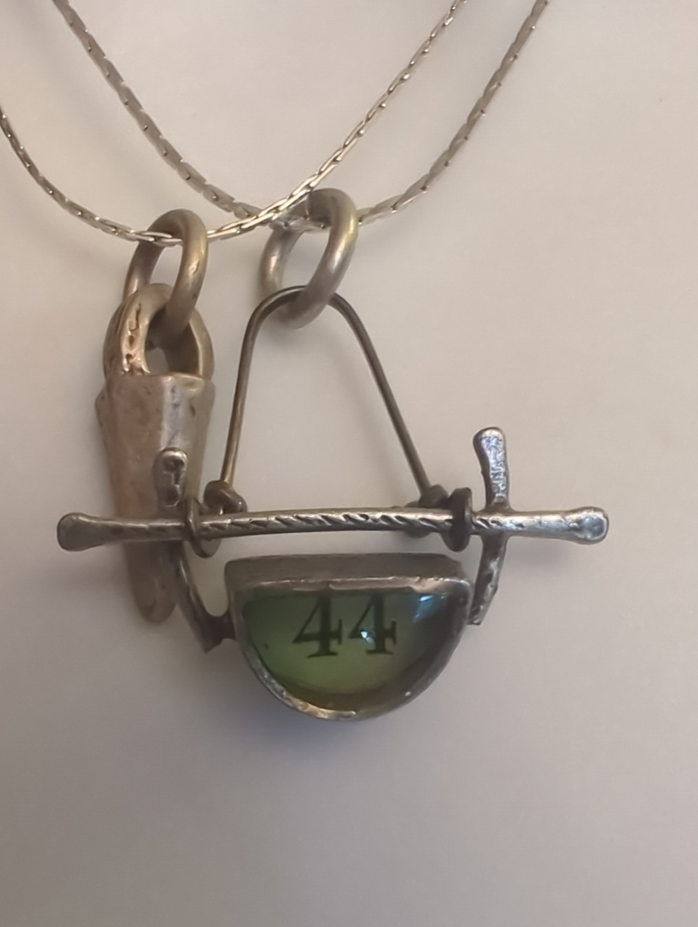 Silver Green '44' Glass Orb And Spike Pendant Necklace Set